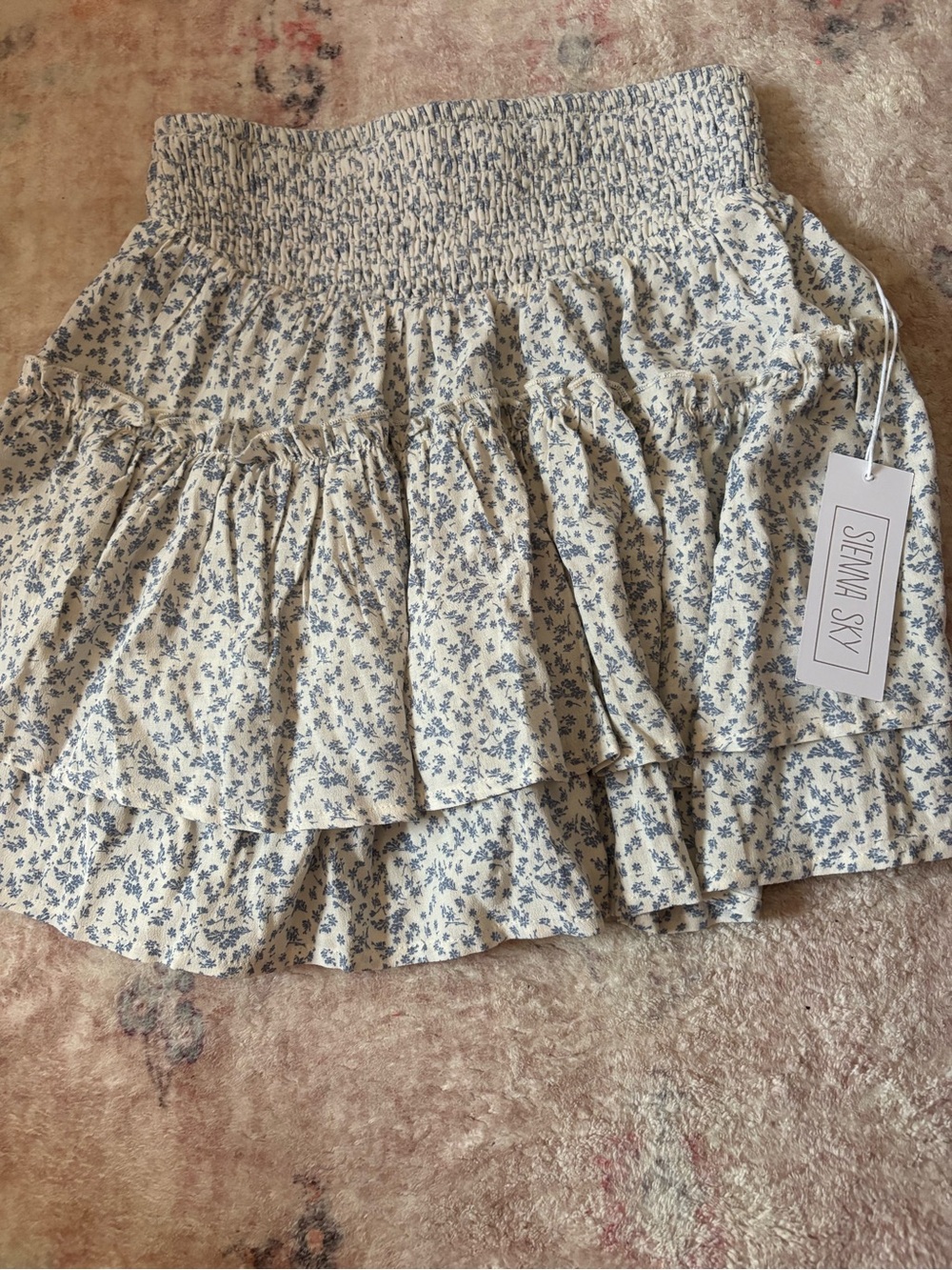 Sienna Sky Cream Mini Skirt with Blue Floral Print
